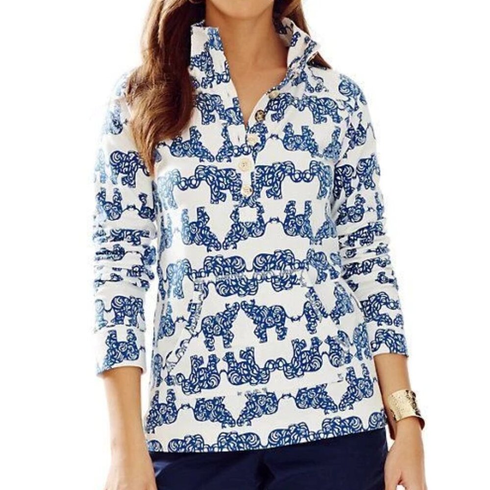 Lilly Pulitzer Captain Printed Popover Resort White‎ Navy Pack Your Trunk Size S